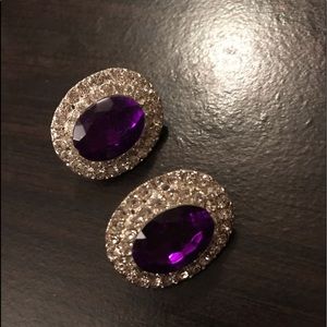 Purple with white rhinestone clip on Earrings